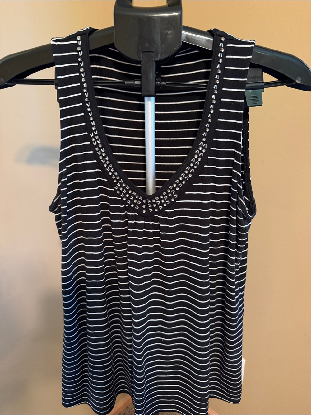 White House Black Market Black & White Striped Stud-Embellished Tank